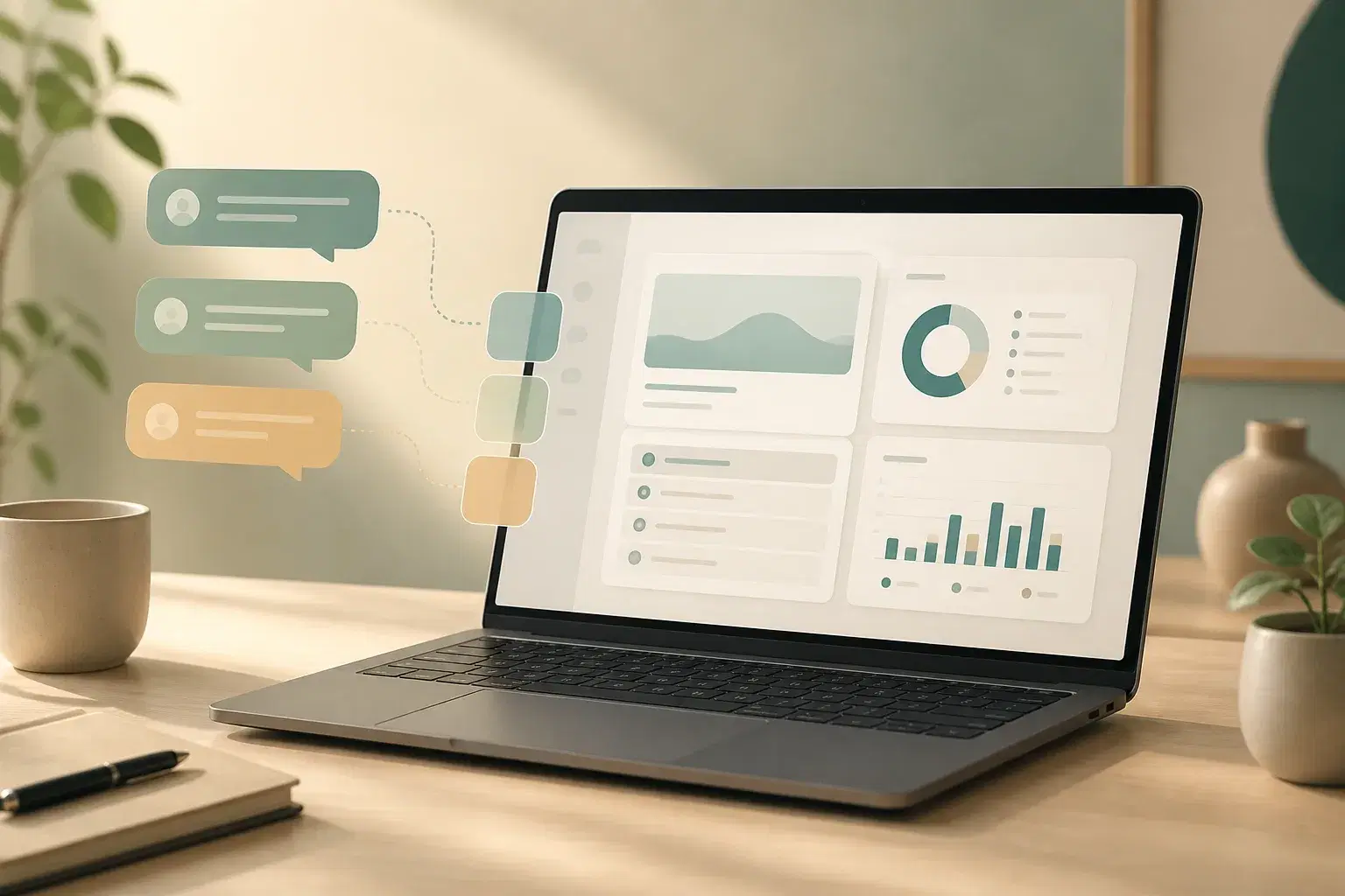 Postazione di lavoro con il mockup di un'applicazione generata accanto a un editor di codice