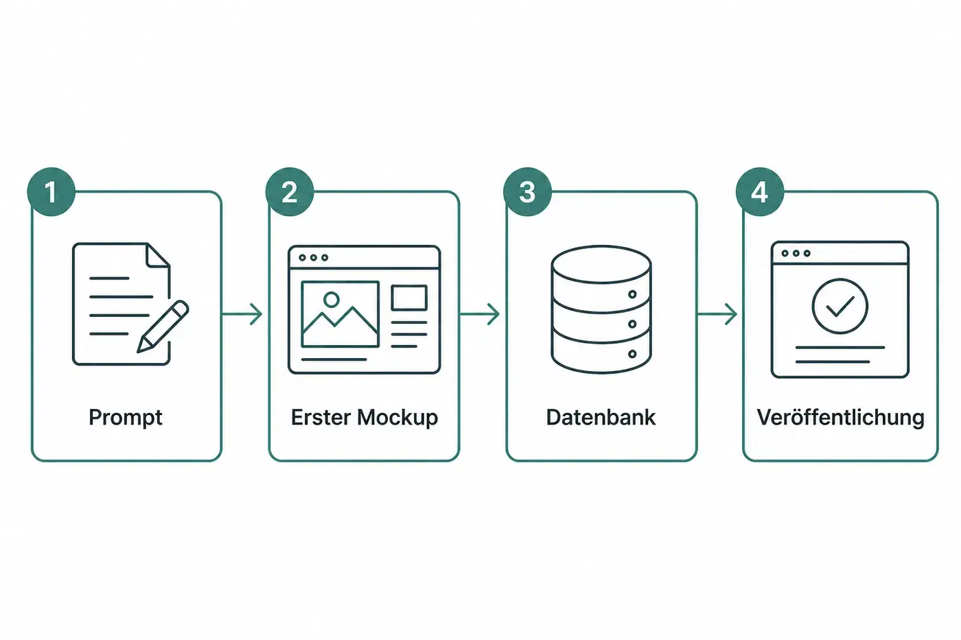 Vier Schritte: Prompt, erstes Mockup, Datenbank, Veröffentlichung