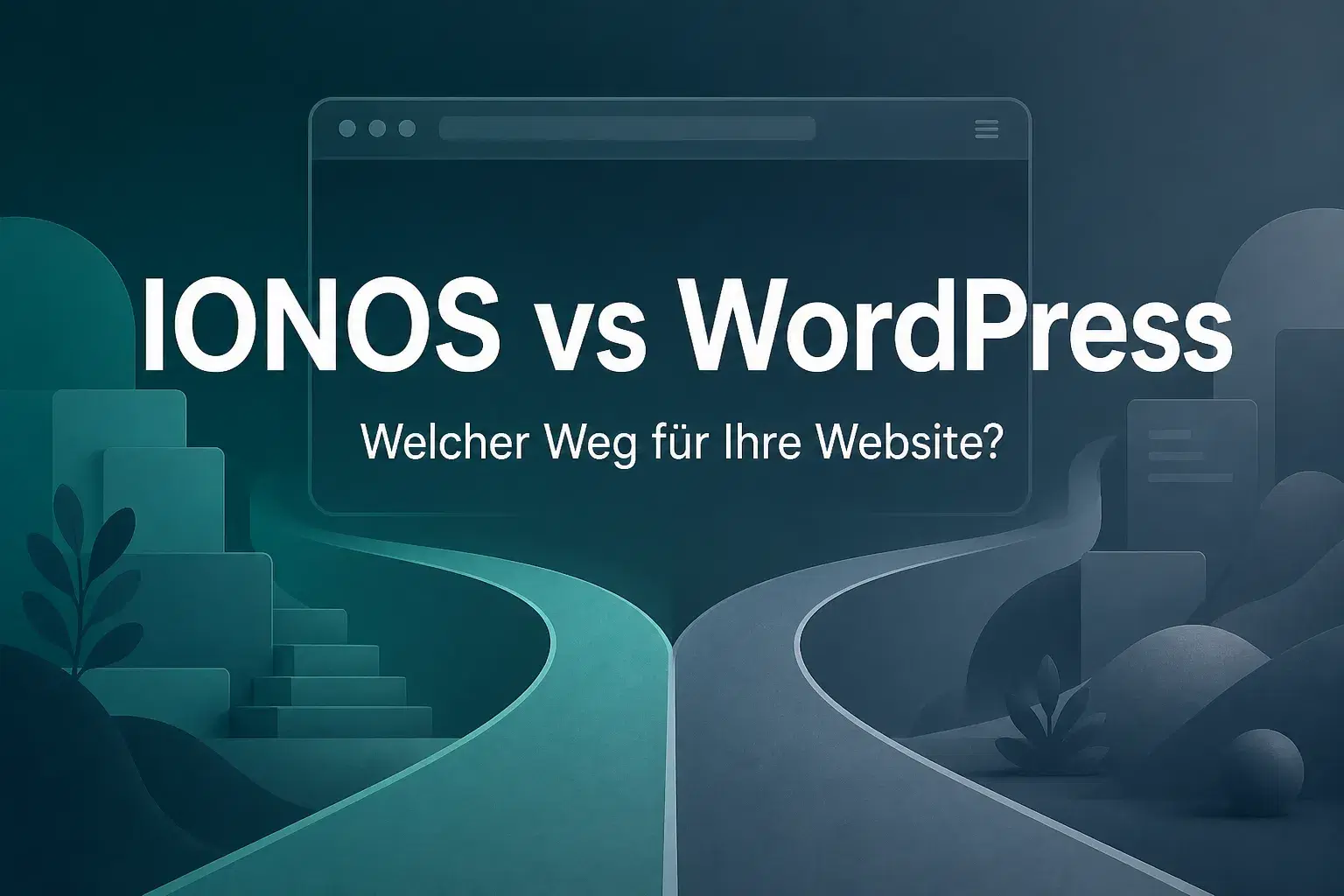 Abstrakte Titelillustration für einen IONOS-vs-WordPress-Vergleich