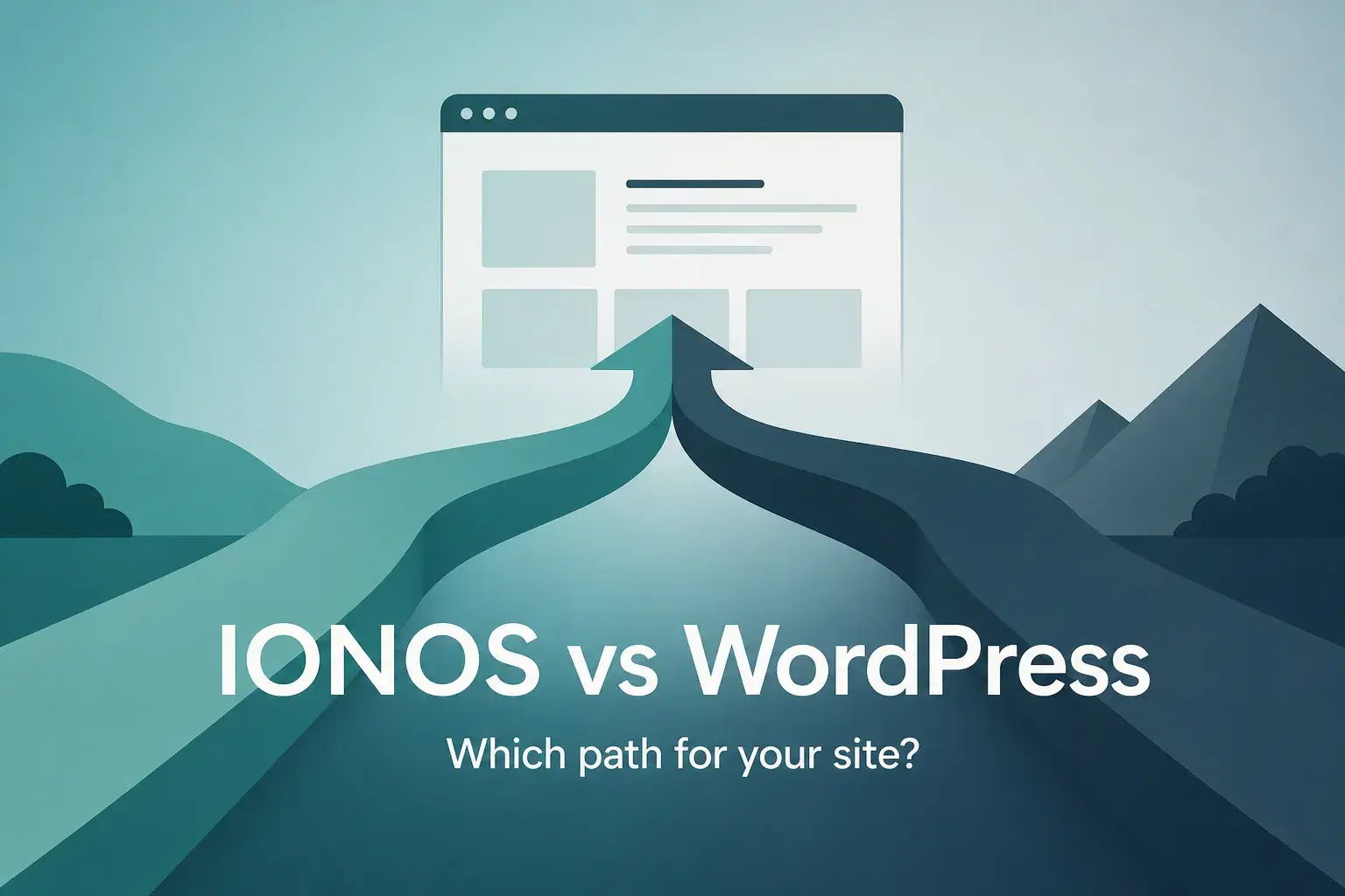 Abstract cover illustration for an IONOS vs WordPress comparison