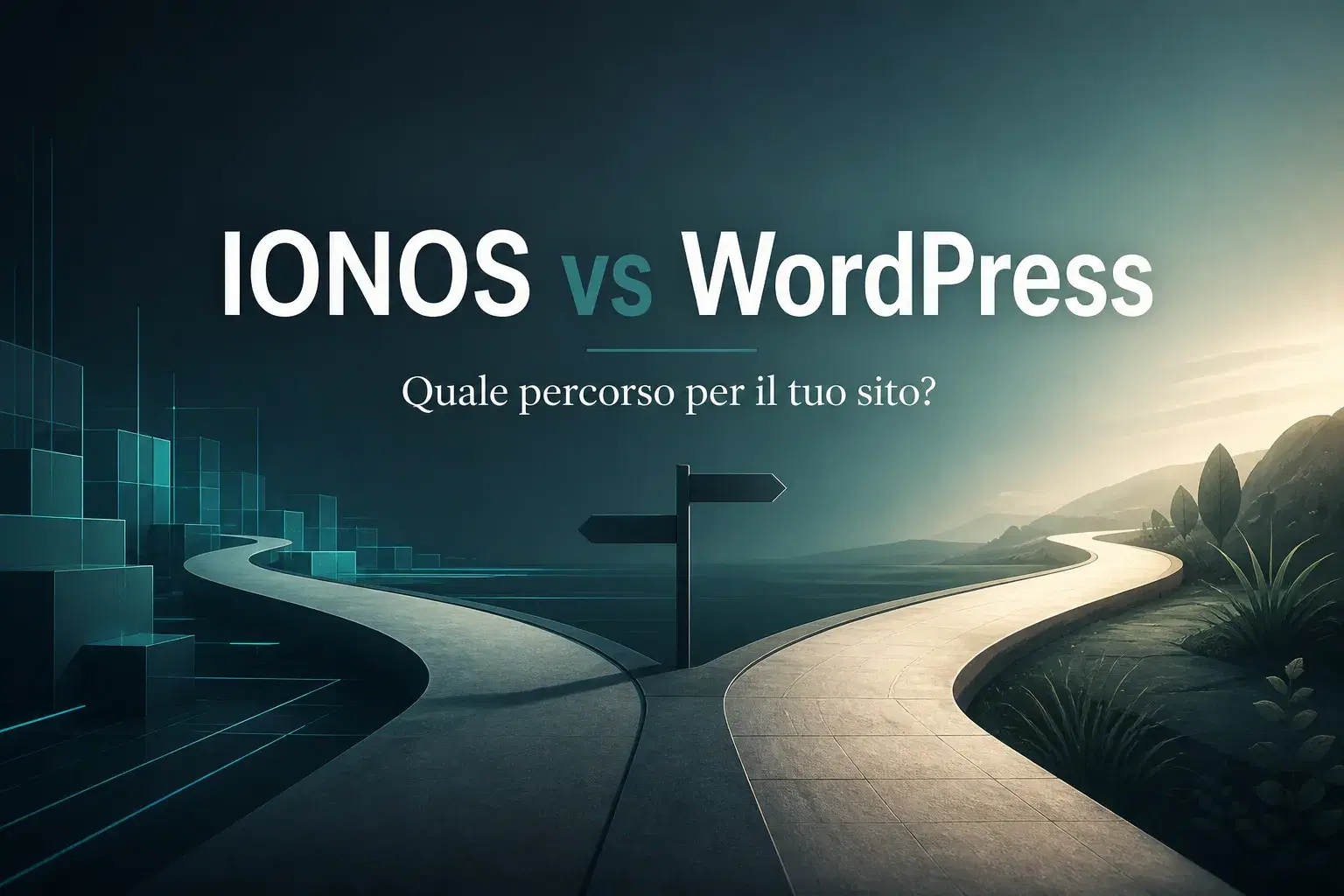 Illustrazione di copertina astratta per un confronto IONOS vs WordPress
