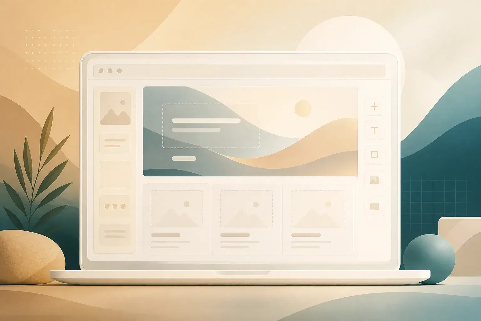 Illustration abstraite d'un navigateur et d'une grille de site web générés avec l'IA