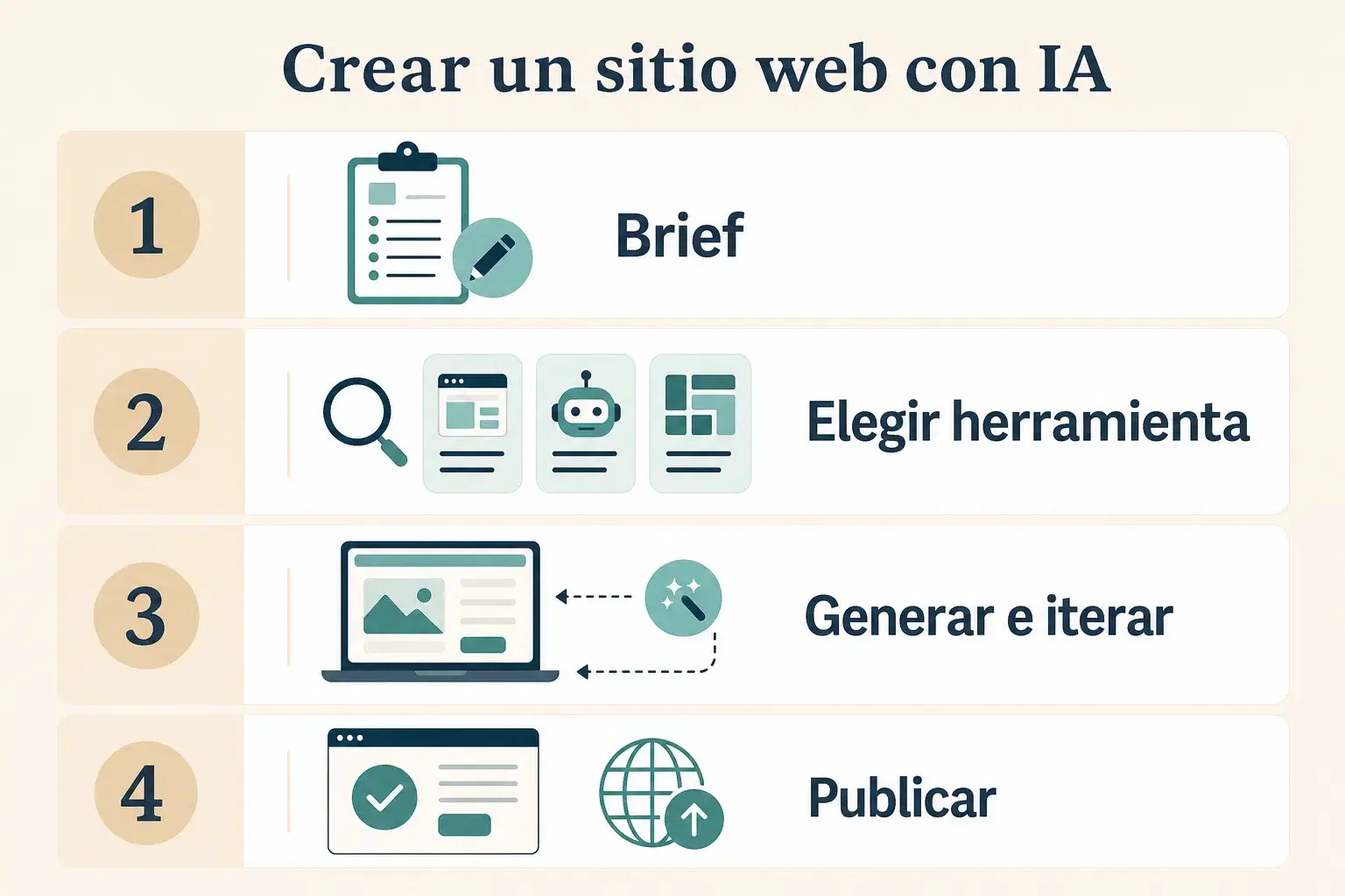 Cuatro pasos: brief, elegir la herramienta, generar e iterar, publicar