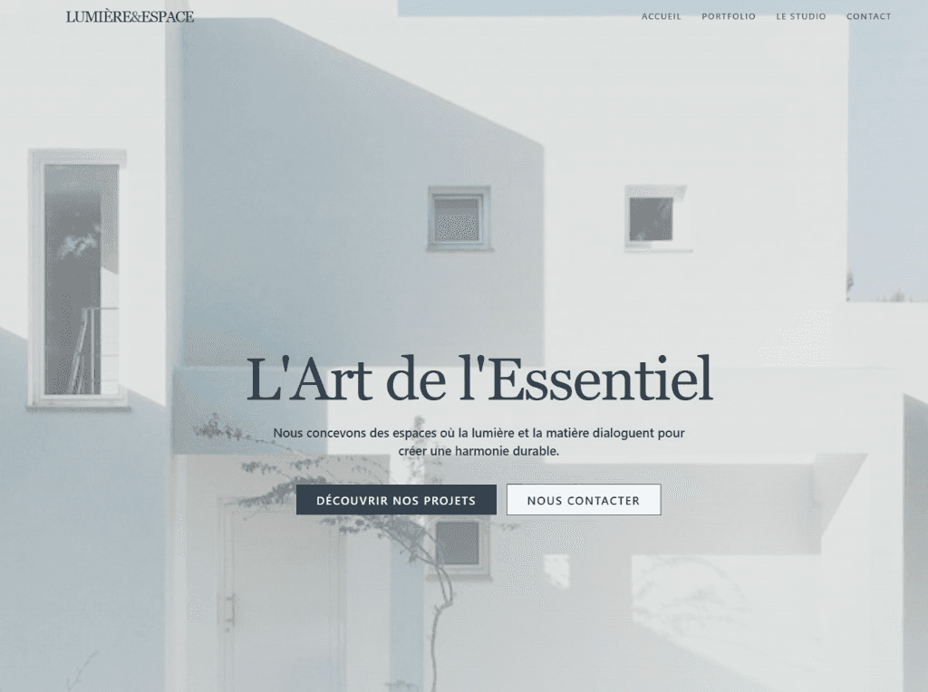 Exemple de site vitrine pour un cabinet d'architecte généré avec Cadrant
