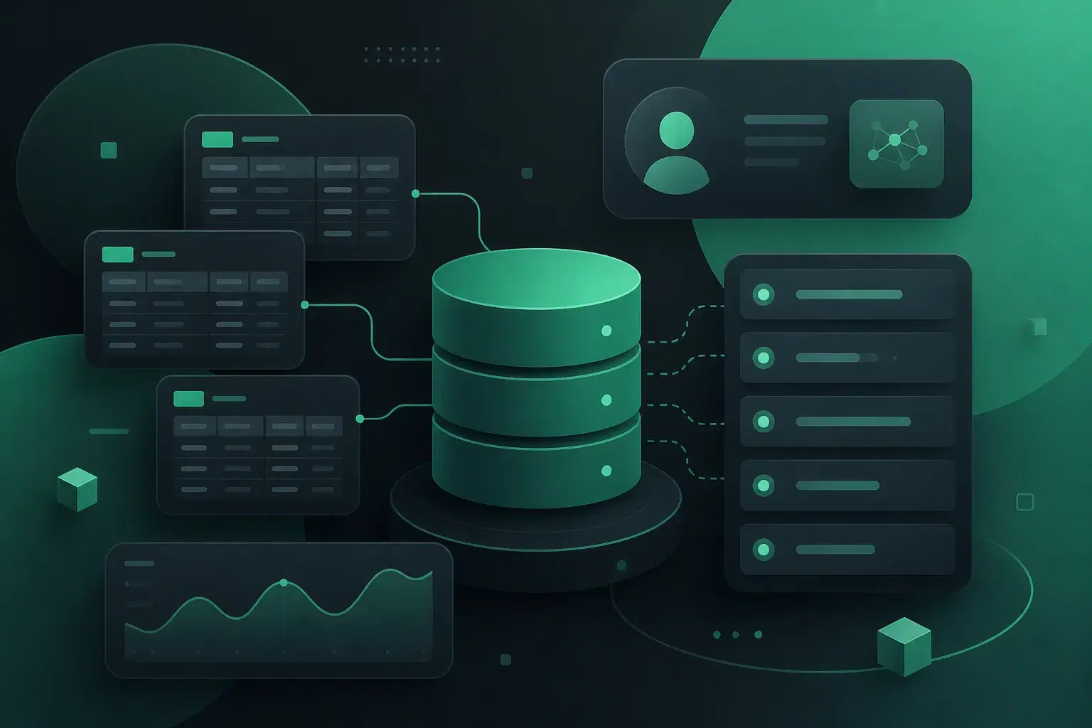 Abstract illustration of a database and APIs for an AI app builder